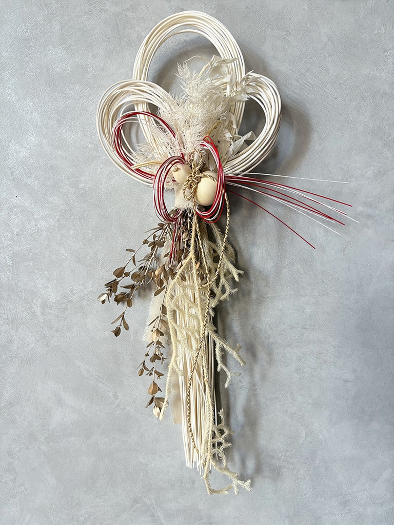 【大阪店オリジナル｜一点物】しめ飾り ホワイトレッド  Lサイズ｜送料込み* 