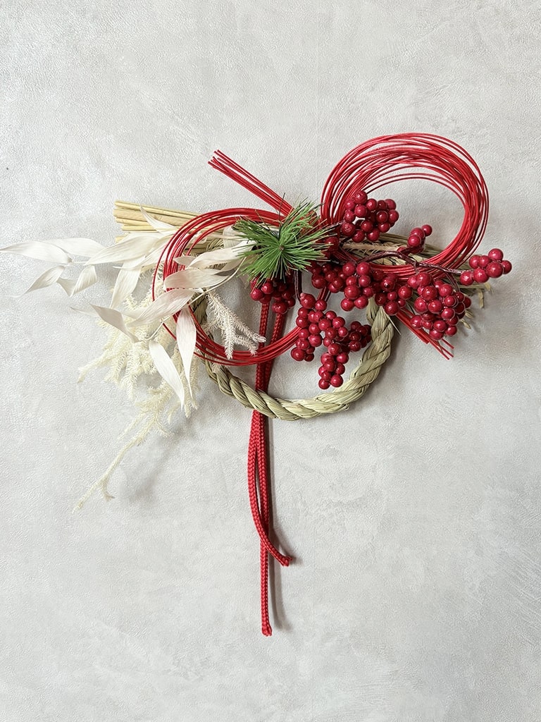 【大阪店オリジナル|一点物】しめ飾り ホワイトレッド Sサイズ|送料込み*