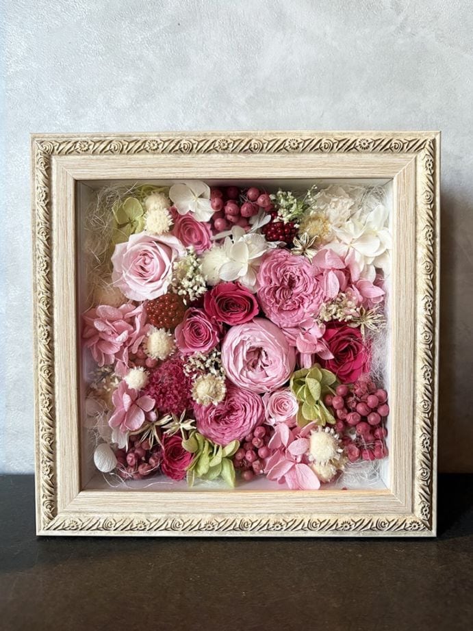 【大阪店オリジナル】プリザーブドフラワーフレーム　ピンク｜送料込み*