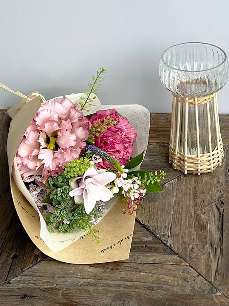 【大崎店限定｜店頭受取】花瓶とミニブーケのセット  | Petit Bonheur - プティ・ボヌール -　[ピンク系]  | Sサイズ