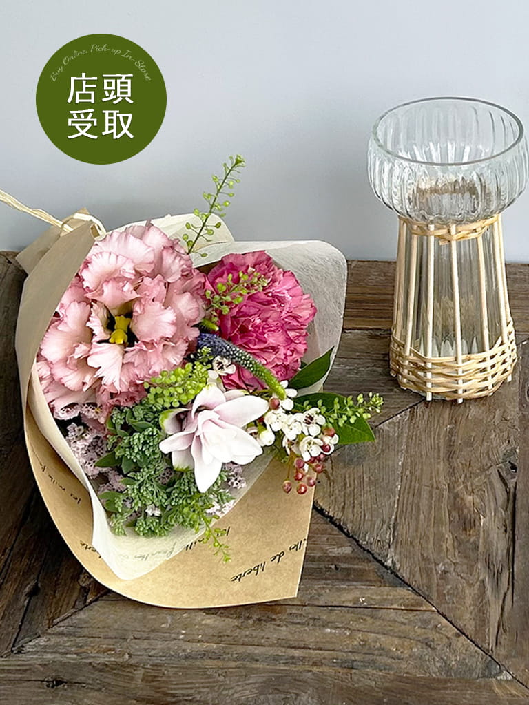 【大崎店限定｜店頭受取】花瓶とミニブーケのセット  | Petit Bonheur - プティ・ボヌール -　[ピンク系]  | Sサイズ