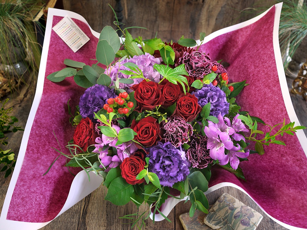 ナチュラルバスケットアレンジメント｜ルージュ｜Lサイズ