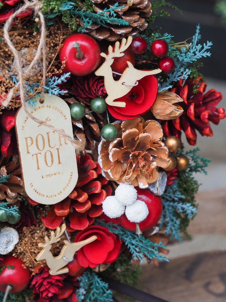 【大崎店限定｜店頭受取】季節のナチュラルリース ｜Mサイズ　-ホリデーレッド-