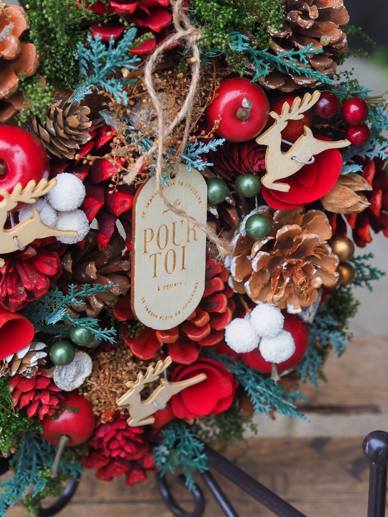 【大崎店限定｜店頭受取】季節のナチュラルリース ｜Mサイズ　-ホリデーレッド-