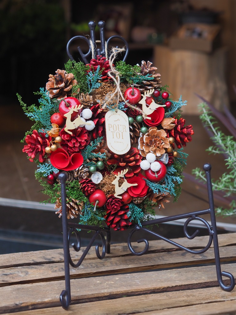 【大崎店限定｜店頭受取】季節のナチュラルリース ｜Mサイズ　-ホリデーレッド-