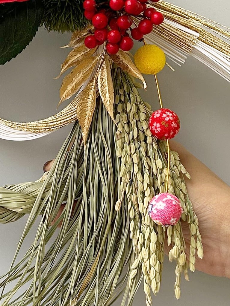 【大崎店オリジナル|一点物】お正月 しめ飾り |ゴールド×赤