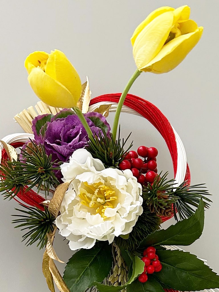 【大崎店オリジナル|一点物】お正月 しめ飾り |黄×白