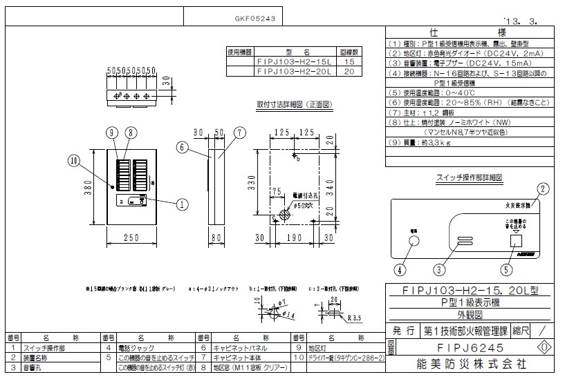 ライコムオンラインショップ すべての商品 【20%OFF】能美防災 FIPJ103
