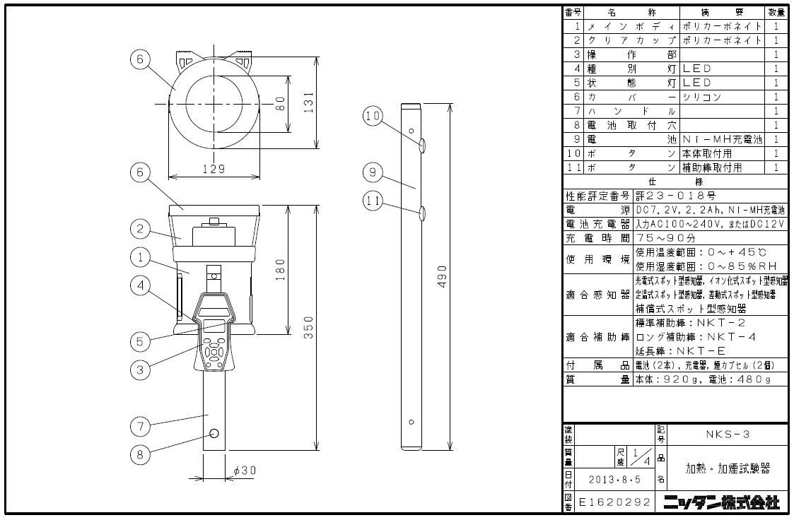 ニッタン加煙試験器NKS-2標準補助棒 NKT-2収納袋 しなし