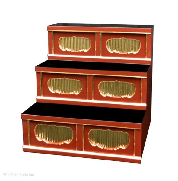 【寺院仏具】朱塗り　二間三段ひな壇 幅60cm×60cm×60cm　安心の国産品　サイズ調整可能です　自社工場にて製作　木製高級寺院仏具通販(受注生産品)(商品番号11119s)
