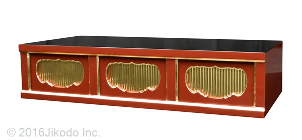 【寺院仏具】朱塗り　三間仏像台　幅90㎝ｘ高さ20㎝ｘ奥行40㎝　安心の国産品　サイズ調整可能です　自社工場にて製作　木製高級寺院仏具通販(受注生産品)(商品番号11129s)