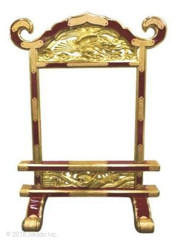 【寺院仏具】　朱塗り　磬台(ケイ台)　金具付き　柱内幅1.1尺　自社工場製作　(受注生産品)（商品管理番号10128s）