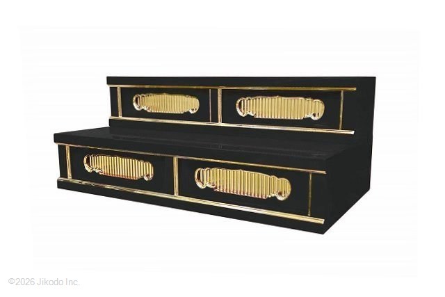 【寺院仏具】黒塗り　二間二段ひな壇 幅75cm×30cm×40cm　安心の国産品　サイズ調整可能です　自社工場にて製作　木製高級寺院仏具通販(受注生産品)(商品番号11135k)