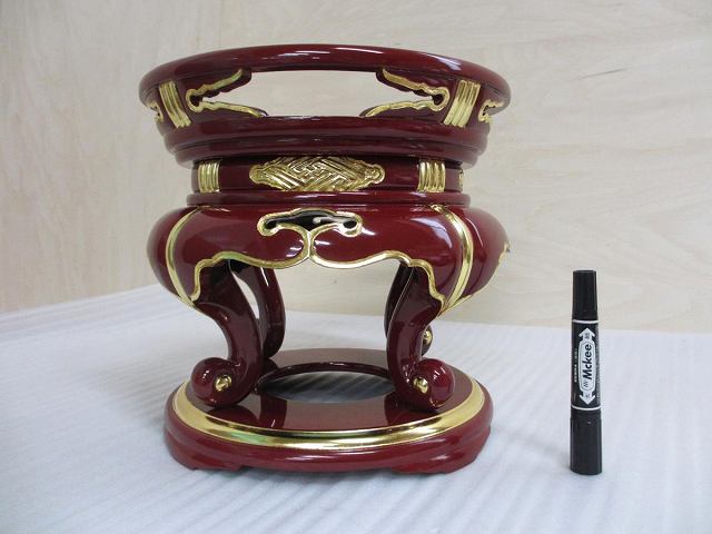 【特別販売品】美品　朱塗り　丸金台　ケイス台　9寸(平径約27cm高約28cm)長期在庫品の為特価セール　木製高級仏具通販　管理番号「7063」