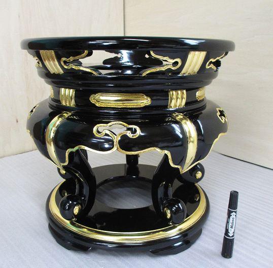【特別販売品】黒塗り　丸型ケイス台　丸金台　1.3尺(内径39.4cm高さ約41cm)長期在庫品の為特価セール　木製高級仏具通販　管理番号「7183」