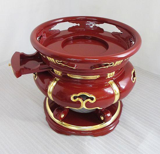 【特別販売品】朱塗り　丸型ケイス台　倍置台付(内径39.5cm高さ約41.5cm)長期在庫品の為特価セール　木製高級仏具通販　管理番号「997341」