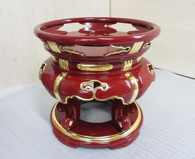 【特別販売品】朱塗り　丸型ケイス台　1.2尺(内径36cm高さ約37cm)長期在庫品の為特価セール　木製高級仏具通販　管理番号「998121」