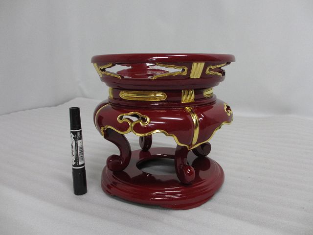【特別販売品】朱塗り　丸型ケイス台　(内径19cm高さ約22cm)長期在庫品の為特価セール　木製高級仏具通販　管理番号「998224」