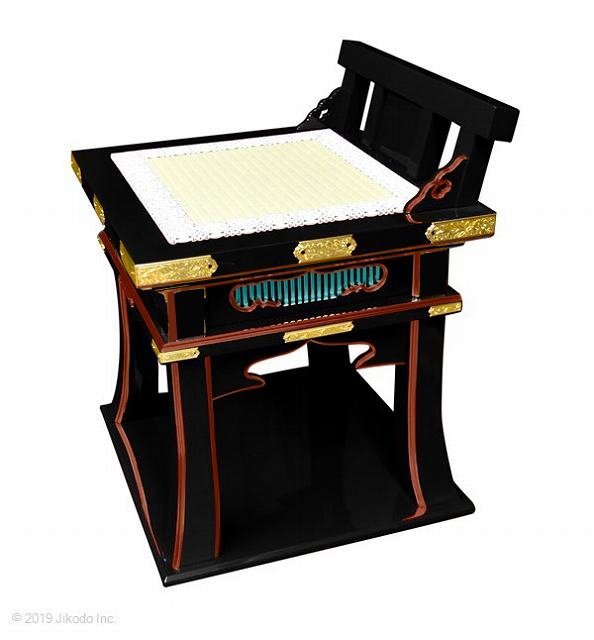 【寺院仏具】黒塗り面朱 高級背高導師机用椅子　金具付きタイプ 幅48センチ　安心の国産品　自社工場にて製作　木製高級寺院仏具通販(受注生産品)(商品番号61015kmk)