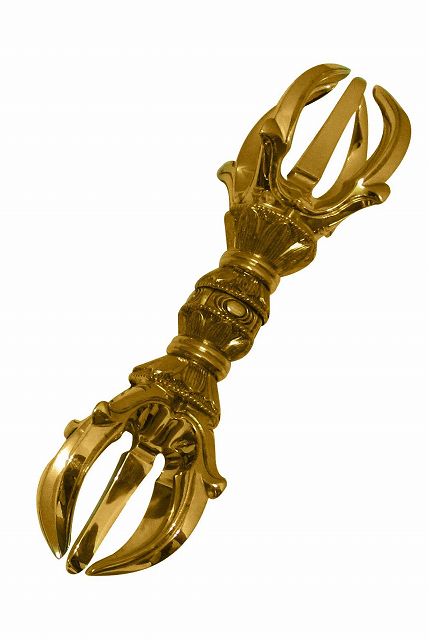 【寺院仏具】＜密教法具＞五鈷杵　中型　真鍮製　磨き　国産品　(受注生産品)（商品番号6125-2）