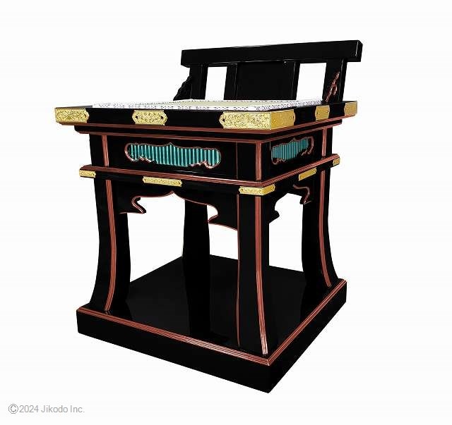 【寺院仏具】黒塗り面朱 高級背高導師机用椅子(椅子ごと回る回転台付き曲録・曲禄)金具付き 幅48センチ　安心の国産品　自社工場にて製作　木製高級寺院仏具通販(受注生産品)(商品番号61084km)