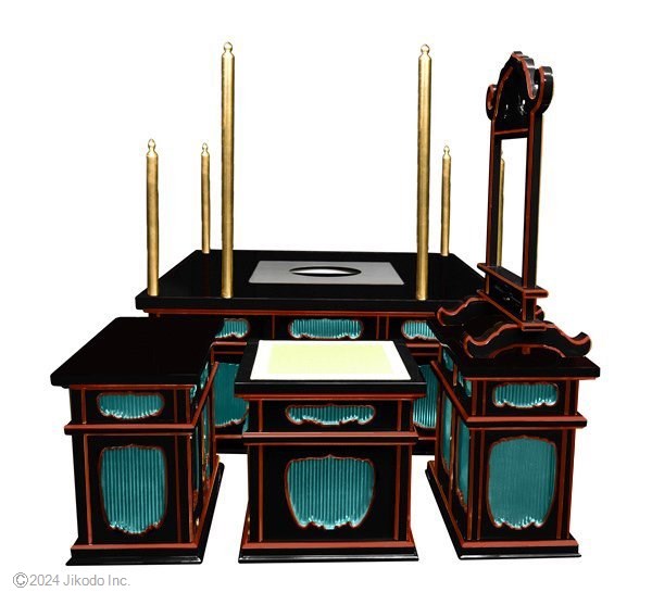 【寺院仏具】黒塗り面朱　3.5尺　二重椅子型護摩壇・大壇　馨台付（ケイ台）　密教法具　祈祷・供養・護摩焚き　国内自社工場制作の高級木製仏具　(受注生産品)(商品番号61087km）