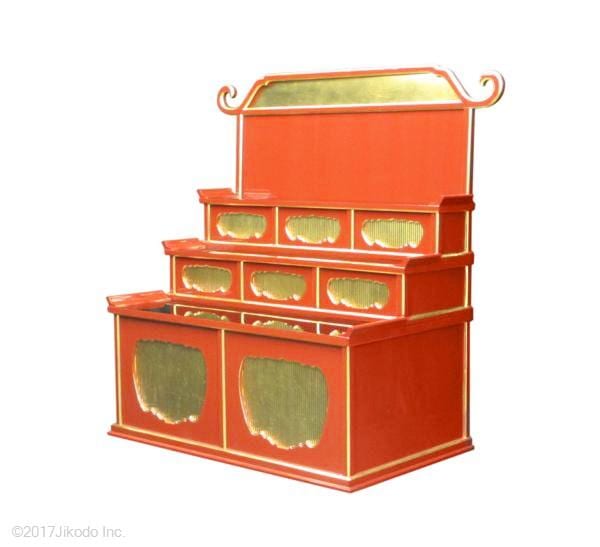 【特別販売展示品】朱塗り　位牌壇４尺　限定１台(総幅約121.5cm高約143.5cm奥約73.5cm)長期在庫品の為特価　木製高級仏具通販(管理番号4543)