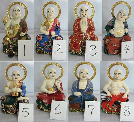 【中古美品　限定数①　16体セット】国内製作　十六羅漢　仏像　彩色　極上品(身丈約36センチ)長期保管品のため、特価価格 (管理番号7655)
