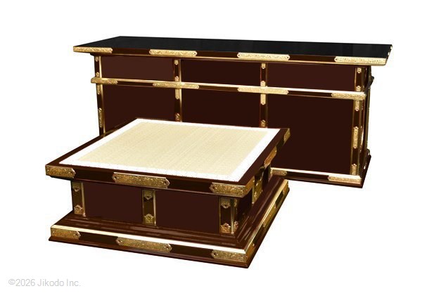 【寺院仏具】潤み塗り　金具付き登高座２点セット(二重タイプ)　机幅120センチ　安心の国産寺院仏具　自社工場にて製作　木製高級寺院仏具通販(受注生産品)(商品番号10307u)