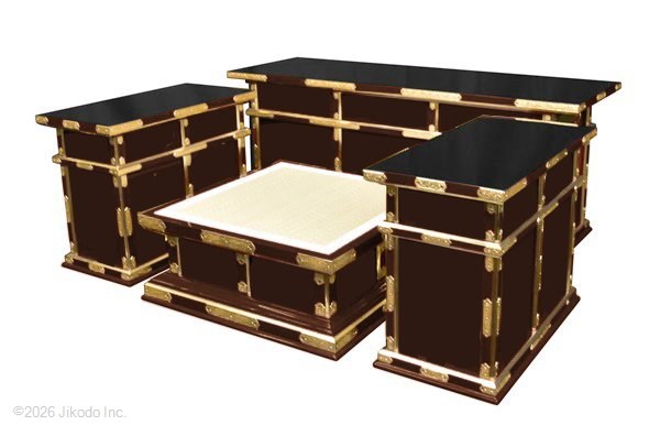 【寺院仏具】潤み塗り　金具付き密壇(登高座)セット(二重タイプ)　机幅120センチ　安心の国産寺院仏具　自社工場にて製作　木製高級寺院仏具通販(受注生産品)(商品番号10308u)