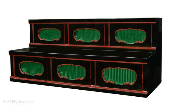 【寺院仏具】黒面朱　三間二段ひな壇 幅90cm×40cm×40cm　安心の国産品　サイズ調整可能です　自社工場にて製作　木製高級寺院仏具通販(受注生産品)(商品番号11118km)