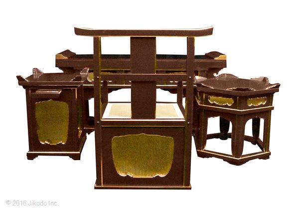 【寺院仏具】潤み塗り　曲録式登高座4点フルセット　安心の国内自社工場製作品(受注生産品)(商品番号10088u)