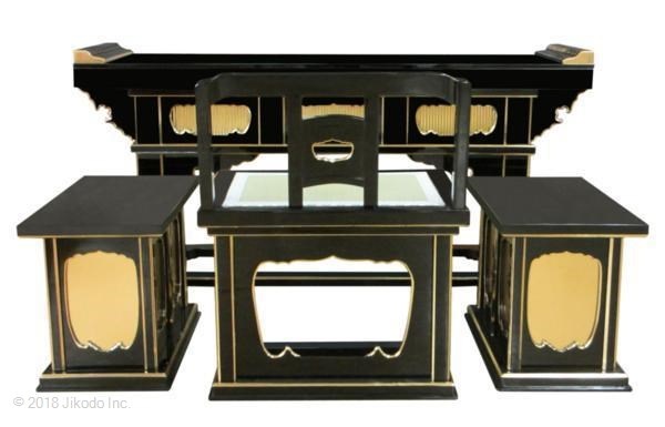 【寺院仏具】黒塗り　椅子式一重登高座4点セット　5尺　安心の国産　自社工場にて製作(受注生産品)(商品番号10077k）