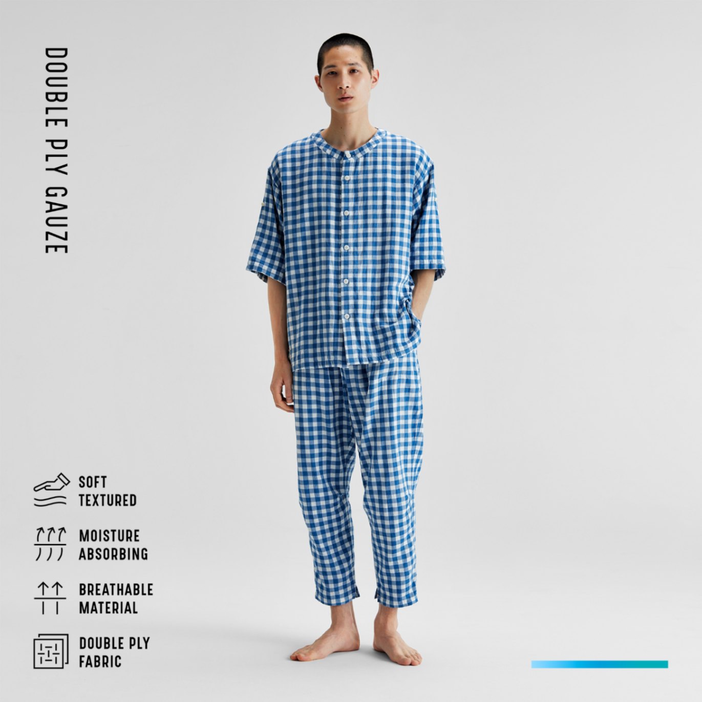 Cotton Gingham Double Gauze Pajamas