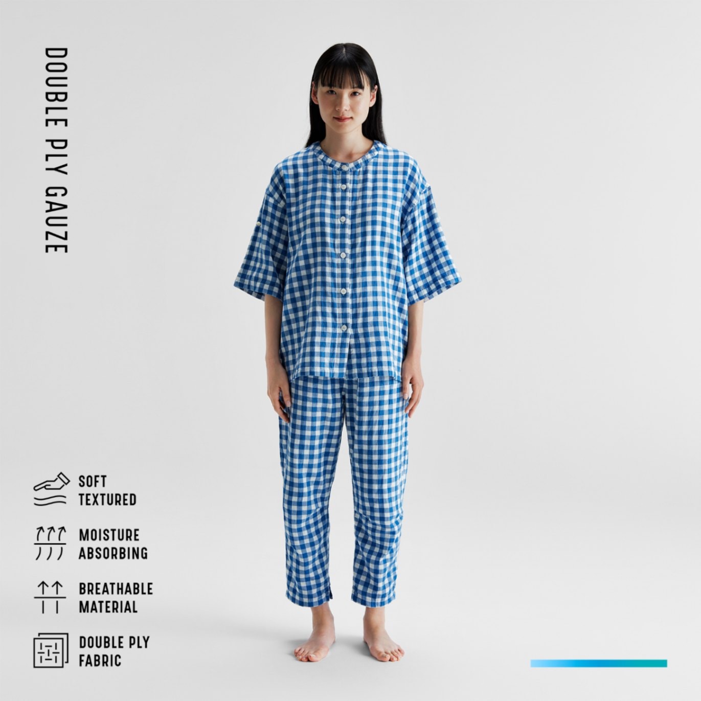 Cotton Gingham Double Gauze Pajamas