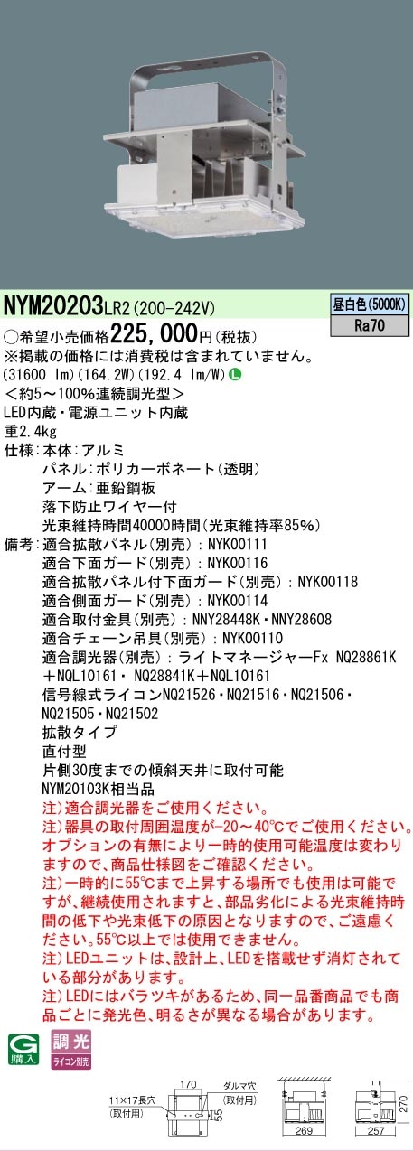 法人限定][即納在庫有り] NYM20203 LR2 パナソニック 高天井用照明器具
