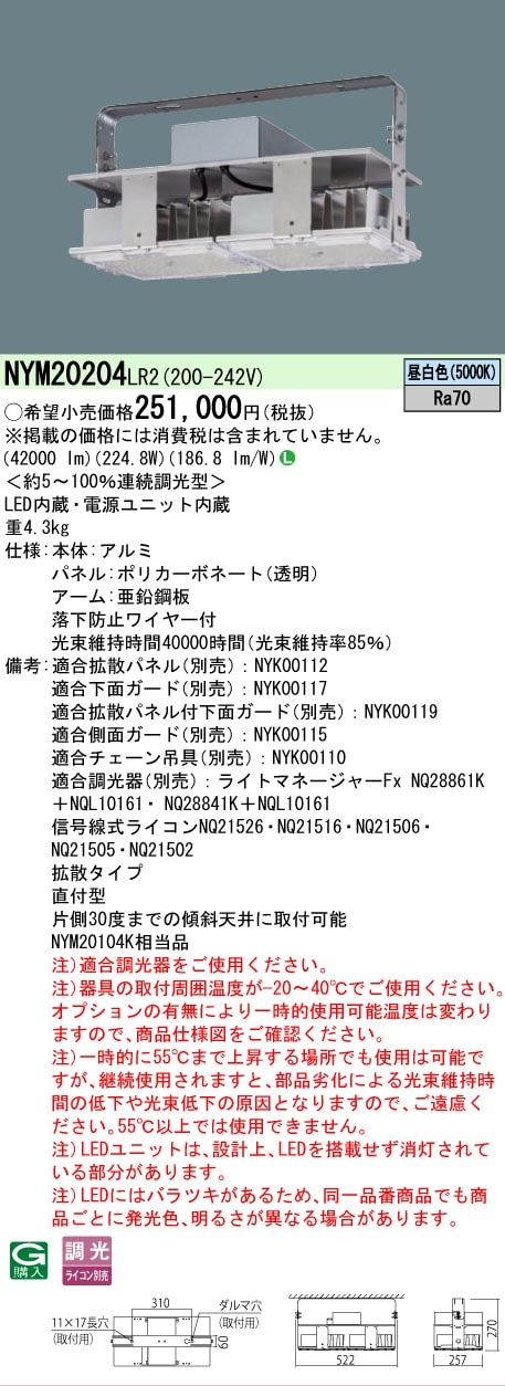 法人限定][即納在庫有り]NYM20204 LR2 パナソニック 高天井用照明器具
