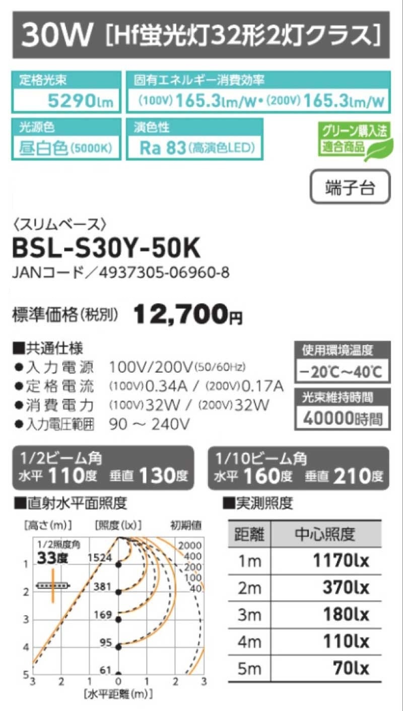 ○[法人限定][即納在庫有り] BSL-S30Y-50K 日動工業 NICHIDO LEDベース