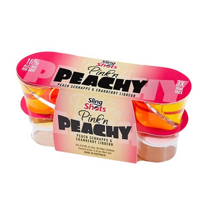 スリングショット　ピンクピーチ 「ピーチシュナップス & クランベリーリキュール」 1パック（30ml×3本入） 16度 リキュール ショット飲み クラブ バー イベント パーティー sling shots