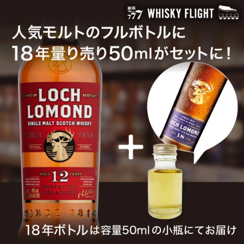 送料無料 ロッホローモンド 12年 700ml + ロッホローモンド 18年 50ml WHISKY FLIGHT 量り売り 飲み比べセット スコッチ シングルモルト ウィスキー whisky 虎S　※こちらの商品は「スペシャルセットがもらえるキャンペーン」のシールは付きません。