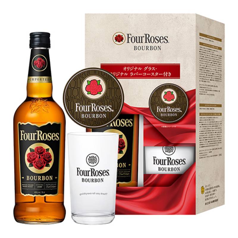 Four Roses バーボンウイスキーとグラスセット フォアローゼズブラック グラス コースター 付き 700ml バーボン