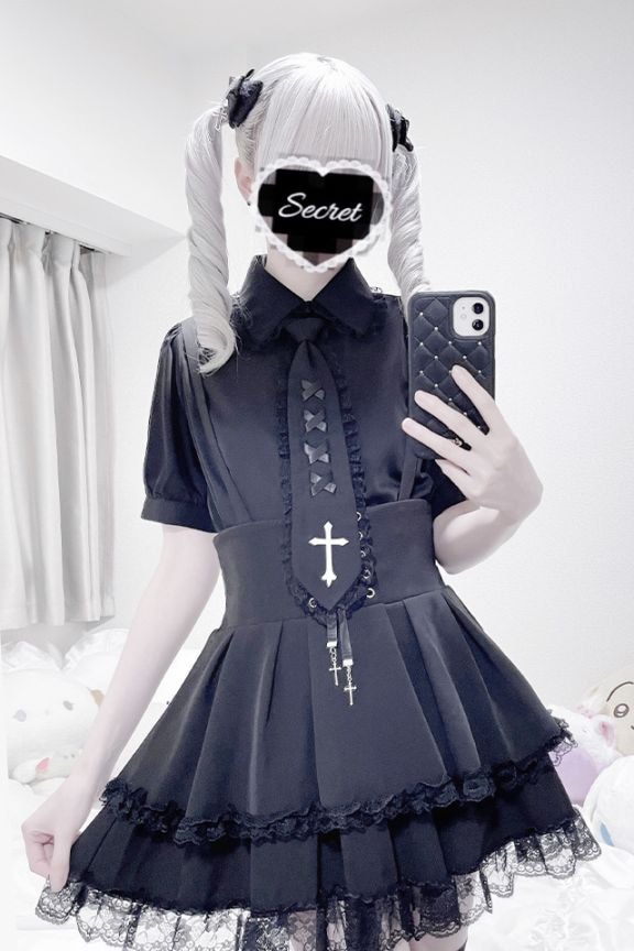 MA*RS】クロス刺繍ネクタイ付きブラウス - ブラック size-F | 地雷系