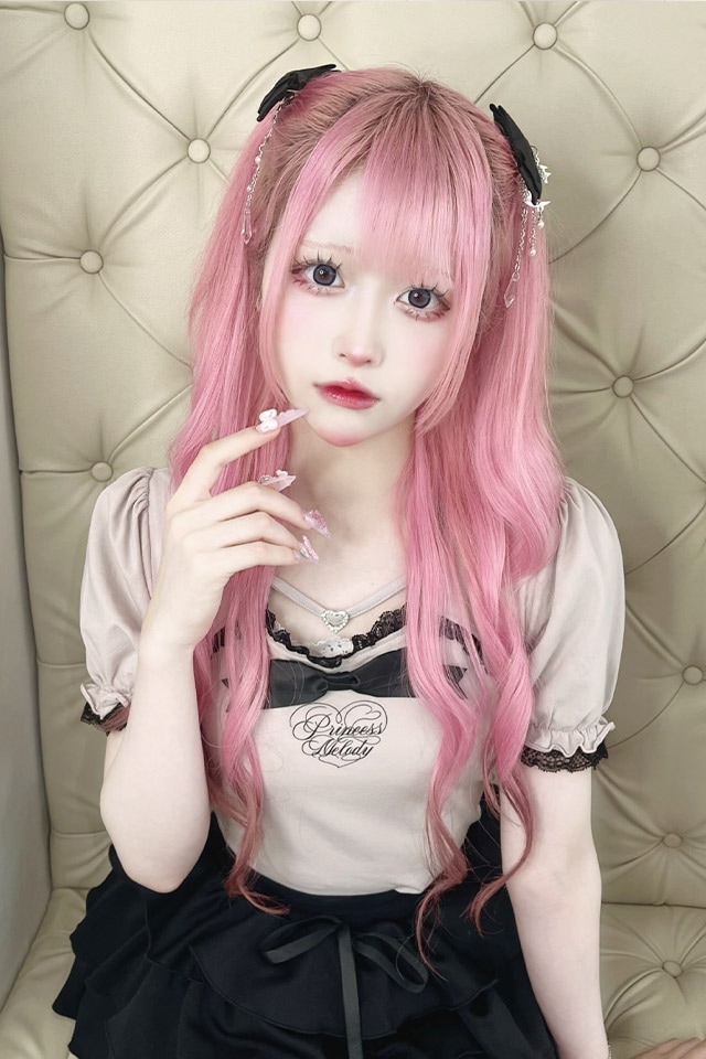 Princess Melody ピンク苺フリル水着 Princess Melody】レースリボン付きハイウエストスカパン