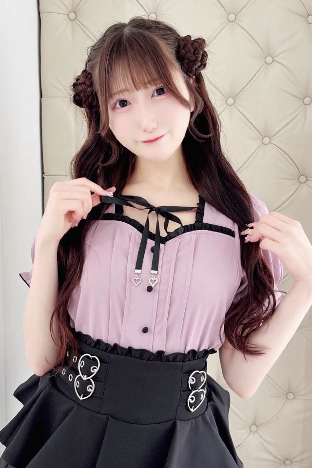 RIRI#様・専用 MA*RS】サテンリボン付きハートカットブラウス - ピンク size-F