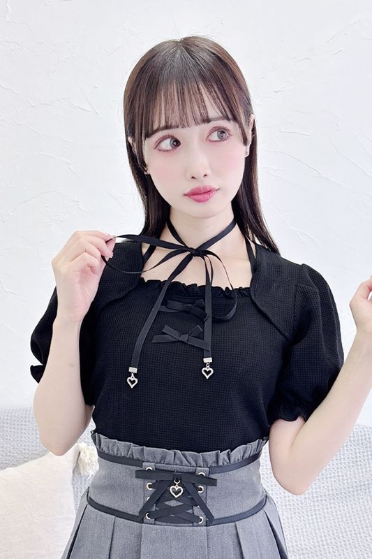 地雷 ロジータ ハート テレコトップス マーズ フリル スカパン セットアップ MA*RS】ハートバックル二段フリルスカパン - ブラック size-F