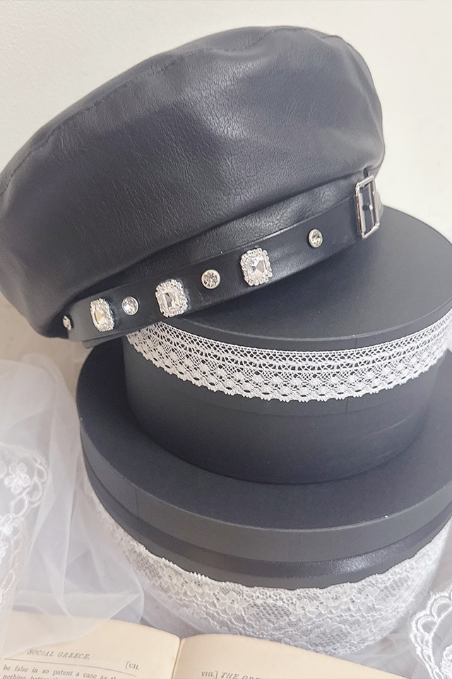 Princess Melody】ビジュー付きベレー帽 - ブラック size-F | 地雷系