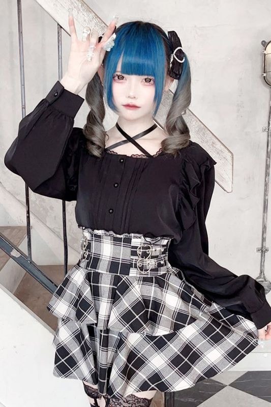 MA*RS】サテンリボン付きフリルブラウス - BLK/BLK size-F