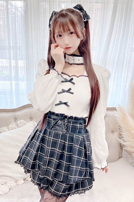 【MA*RS】ハートベルト付きテレコトップス - WHT/ブラック size-F