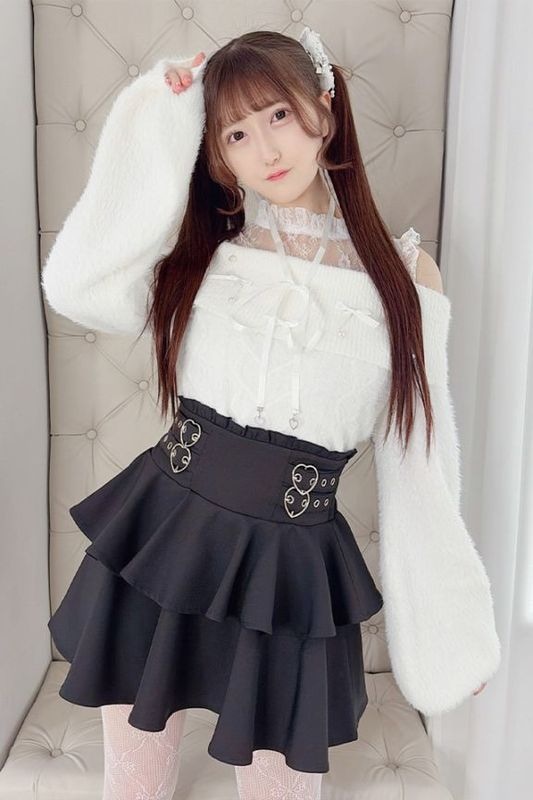 【MA*RS】リボン＆パールケーブルオフショルニット - ホワイト size-F