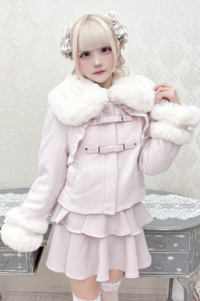 MA*RS】【さきまるちゃんコラボ】リボンベルトショートコート - ピンク